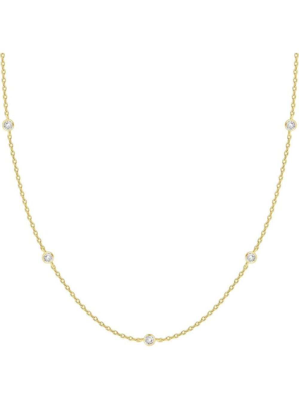 14K Gold Plated Layering Necklace for Women, CZ Station Chain Jewelry